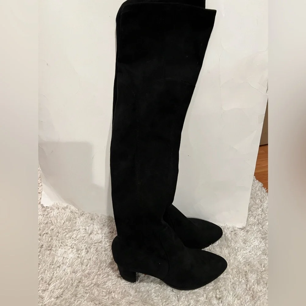 Marc Fisher Women's Luley Over-the-Knee Heeled Boot Black Suede with Stretch